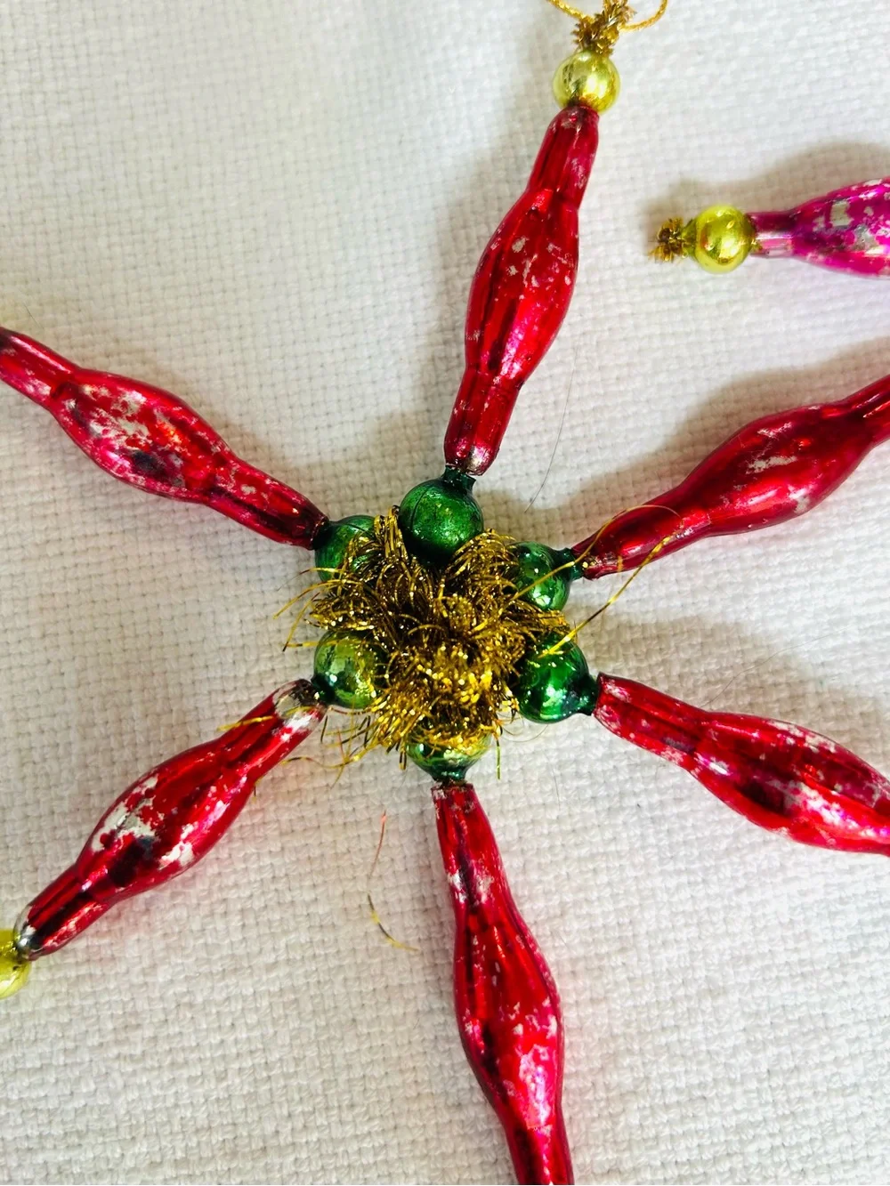 Vintage repurposed mercury, glass bead poinsettia holiday Christmas ornaments